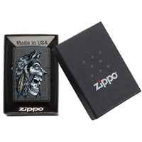 WOLF SKULL FEATHER DESIGN-ZIPPO (DS)