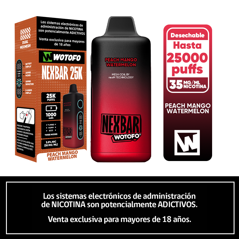 VAPORIZADOR NEXBAR 25000 PEACH MANGO WATERNELON-WOTOFO