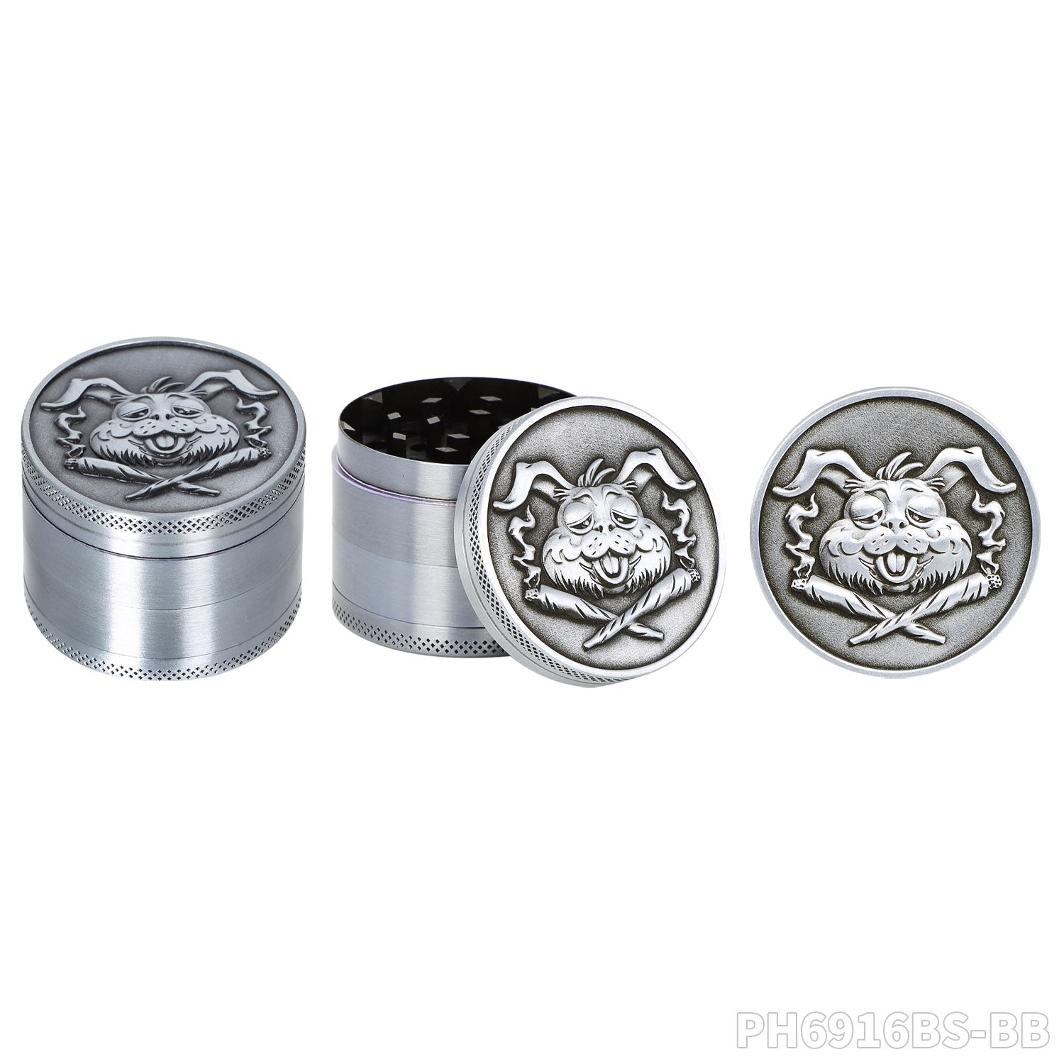 Grinder Gris (Baked Bunny) 50mm 4 piezas – Growshop Delaferia Chile