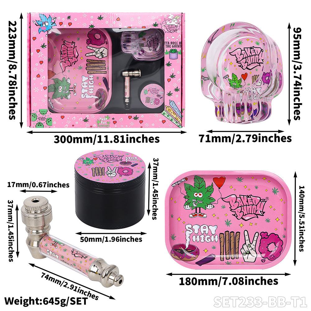 Kit Pink STAY HIGH (Baked Bunny) Bandeja, Grinder, Pipa y Cenicero