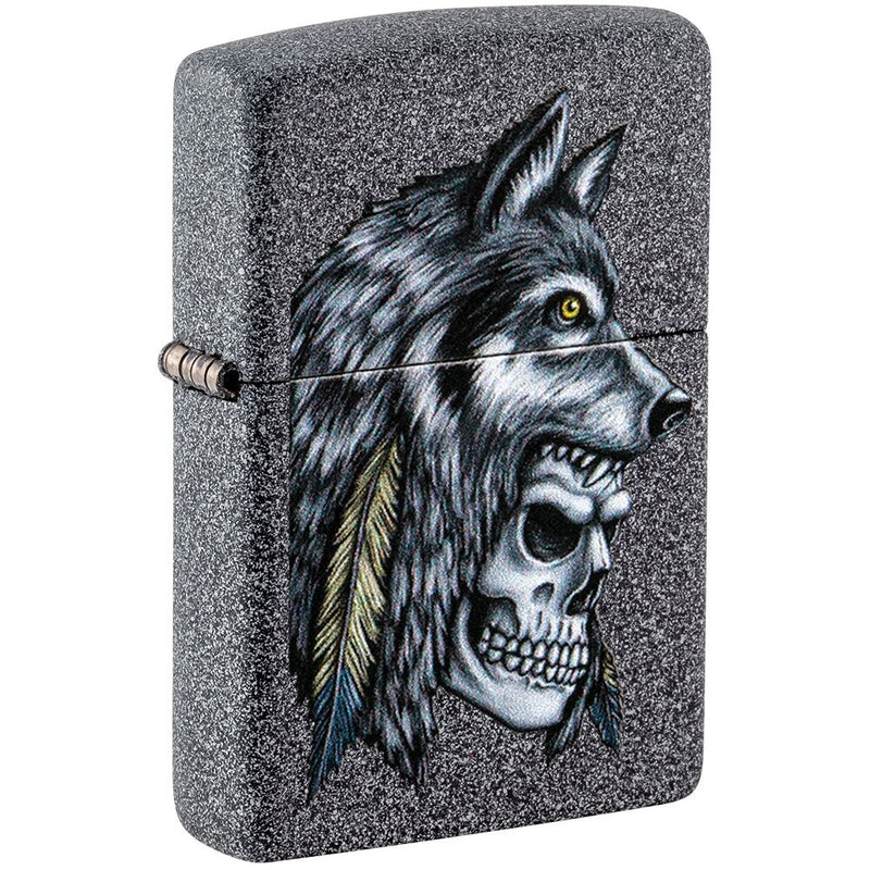 WOLF SKULL FEATHER DESIGN-ZIPPO (DS)