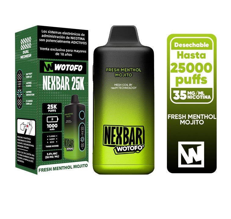 VAPORIZADOR NEXBAR 25000 FRESH MENTHOL MOJITO-WOTOFO