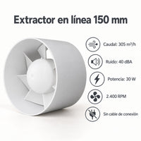 EXTRACTOR EN LINEA SIMPLE 150MM SIN CABLE-VENTS (DS)