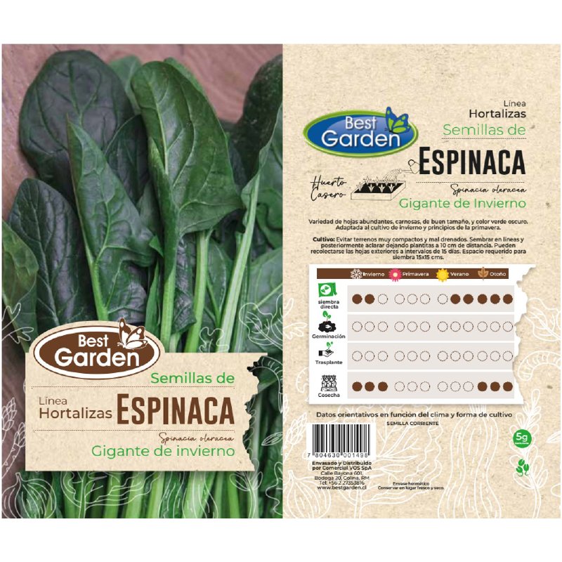 BEST GARDEN SEMILLA ESPINACA 5GRS 5UDS