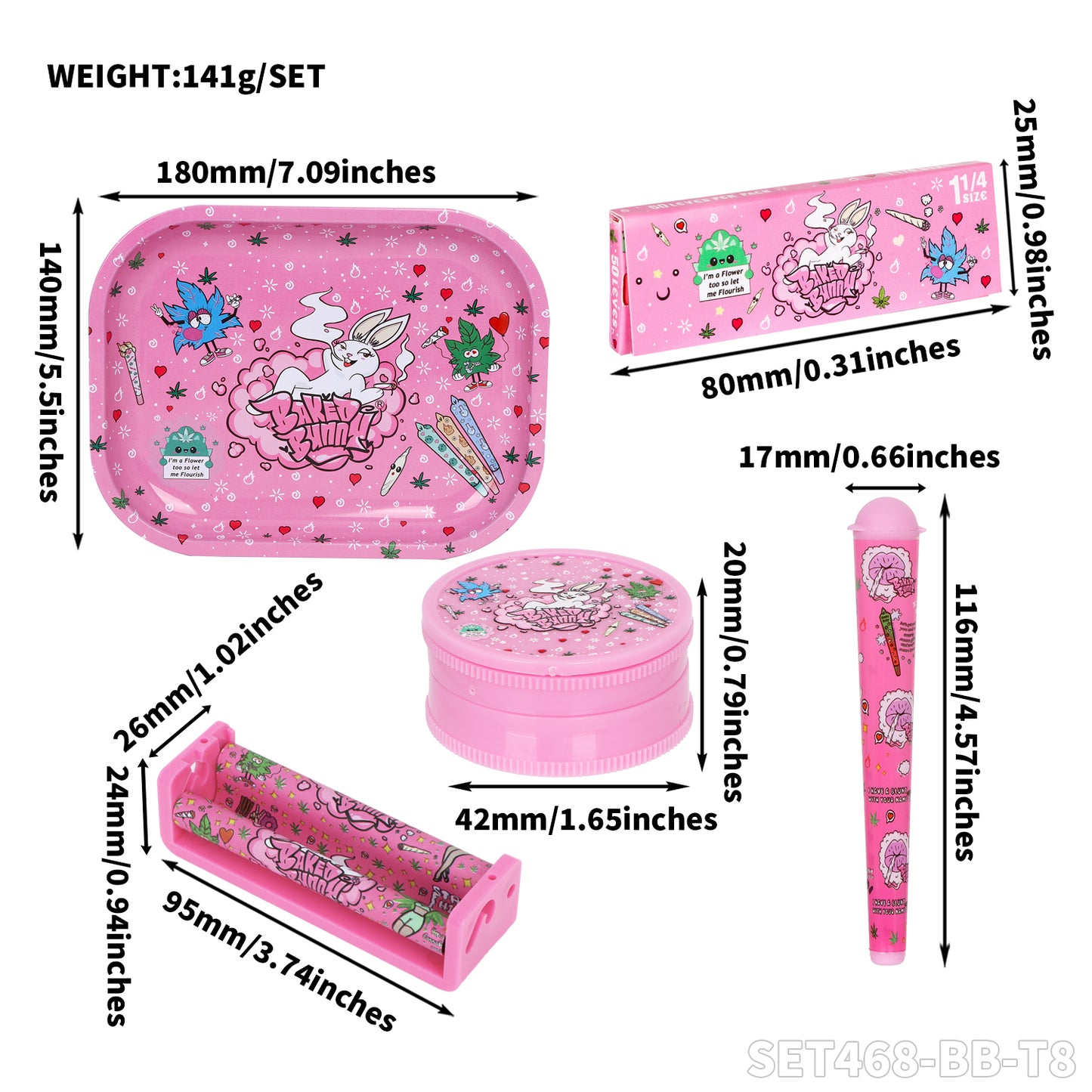 Set Coneja (Baked Bunny)  Roladora, Grinder, Papel, Bandeja y Portacaño